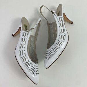 Vintage White‎ Slingback Point Toe Spiderweb Pumps Heels